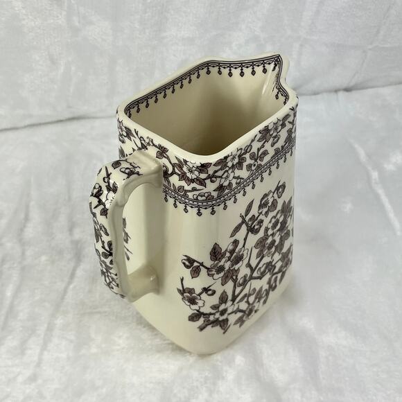 Two's Company Brown Transferware Pitcher 44oz Floral Ceramic Jug Square Rim 7.5" - Picture 9 of 9